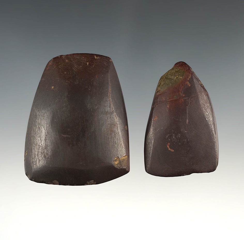 Pair of nicely made Hematite artifacts, one Celt, one Adze. The largest is 2 5/16". Ohio.