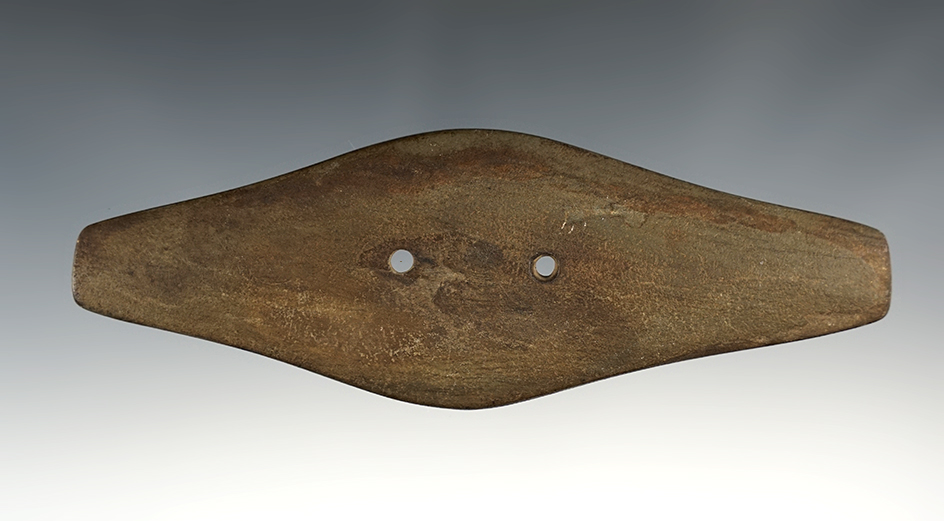 Finely made 5 3/4" long Expanded Center Gorget in excellent condition. Delaware Co., Ohio.