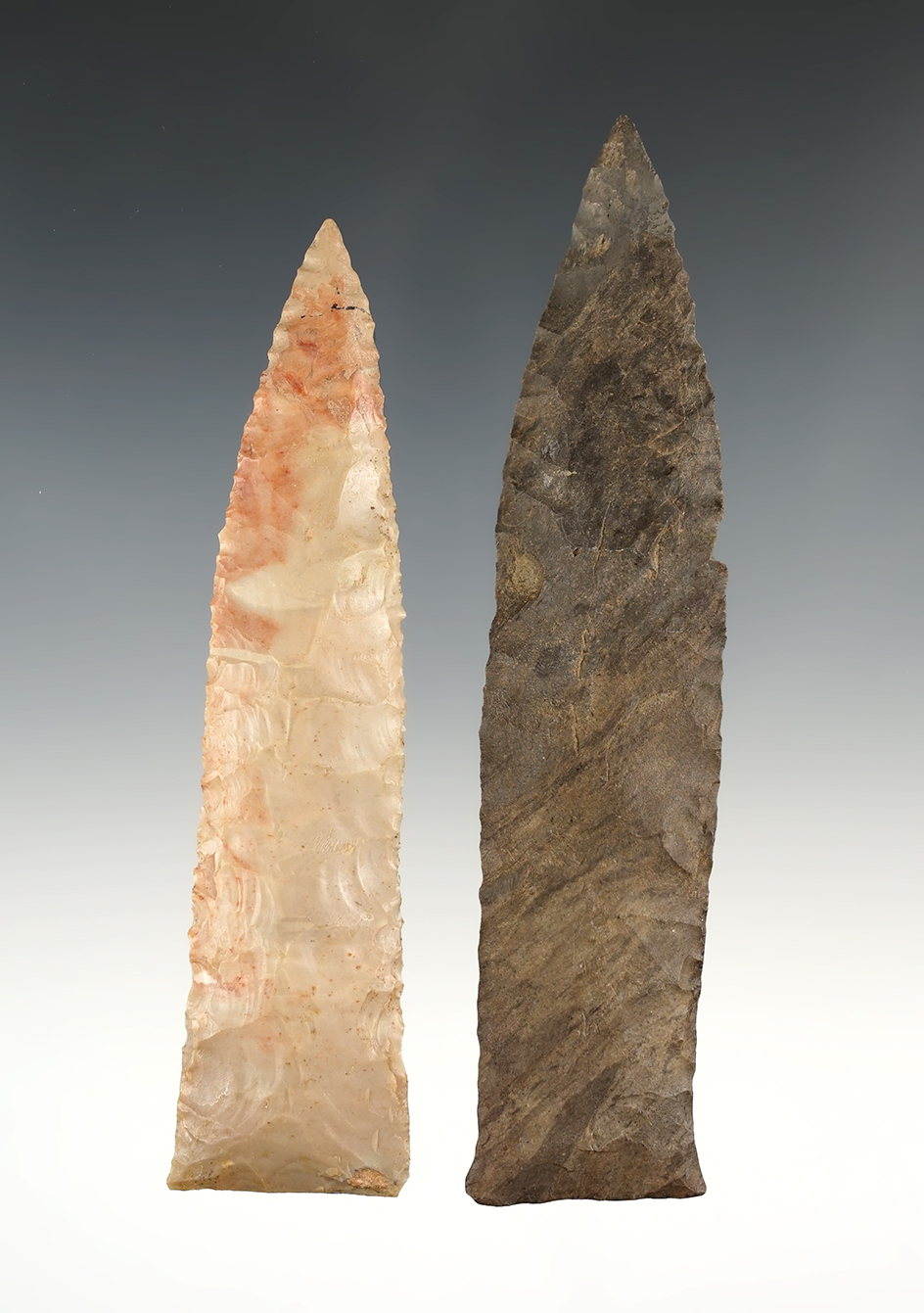Pair of Tennessee Copena points with restored tips. The largest is 4 7/8".