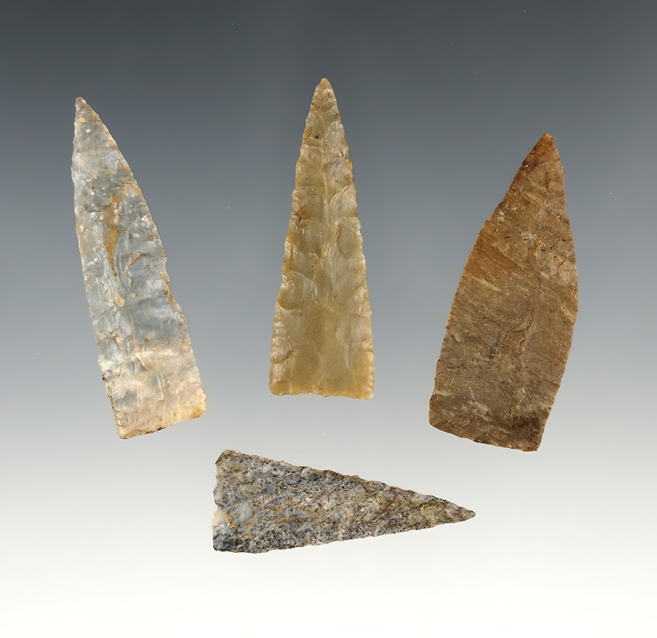 Set of 4 well made Triangle points found in Tennessee. The largest is 2 1/16".