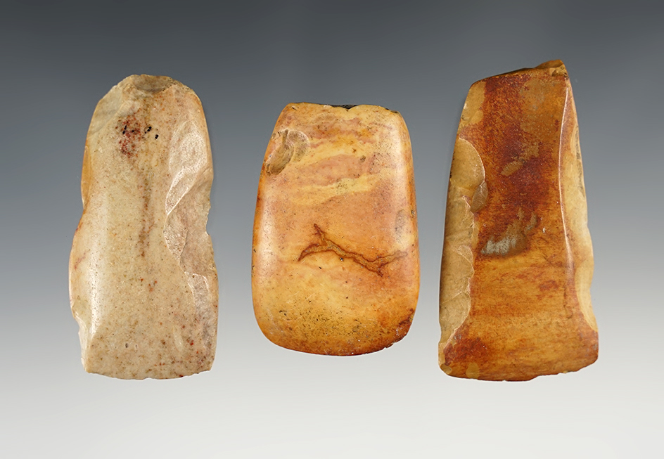 Set of 3 highly polished flint Celts - Phillips Co., Arkansas. Crowley's Ridge. The largest is 2 5/8