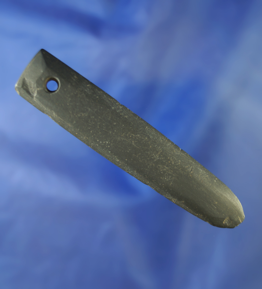 Uniquely styled 3 3/8" faceted slate drilled pendant that is nicely polished.