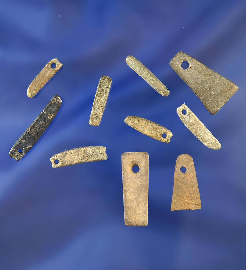 Nice group of 10 small, drilled Pendants, largest is 7/8". Collected from the Bead Patch