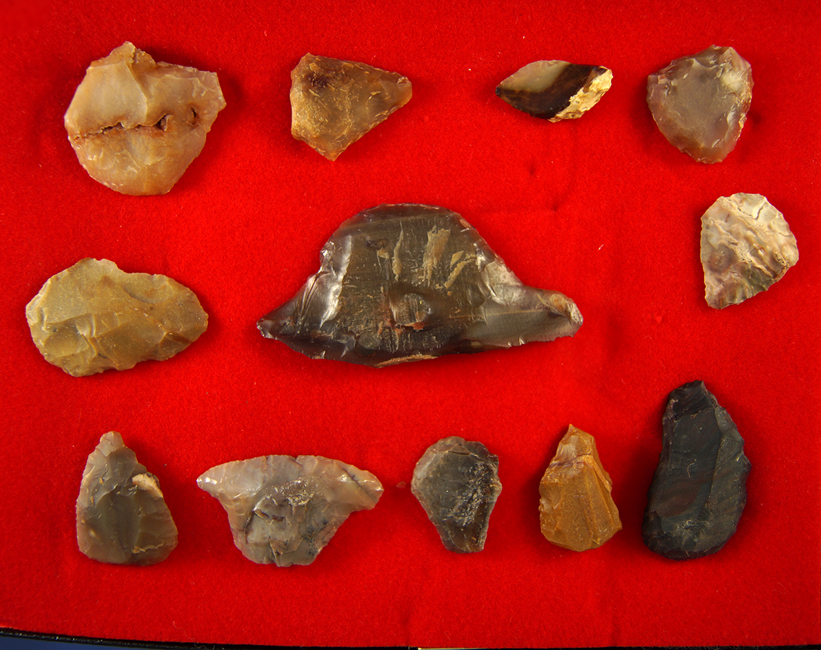 Set of 12 assorted flaked tools, largest is 2 3/4" long.