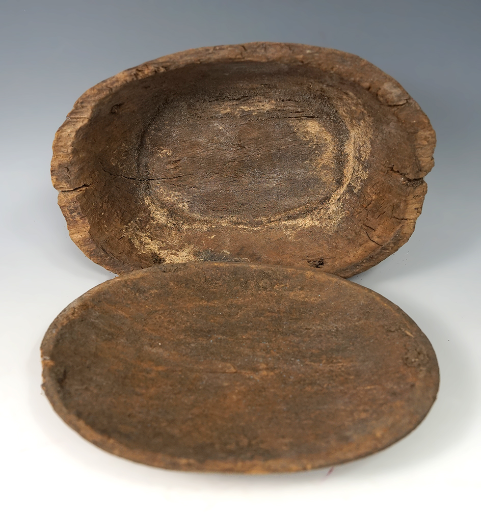 Inuit Bowl and plate carved from driftwood recovered in Alaska, largest is 7 1/2" long.