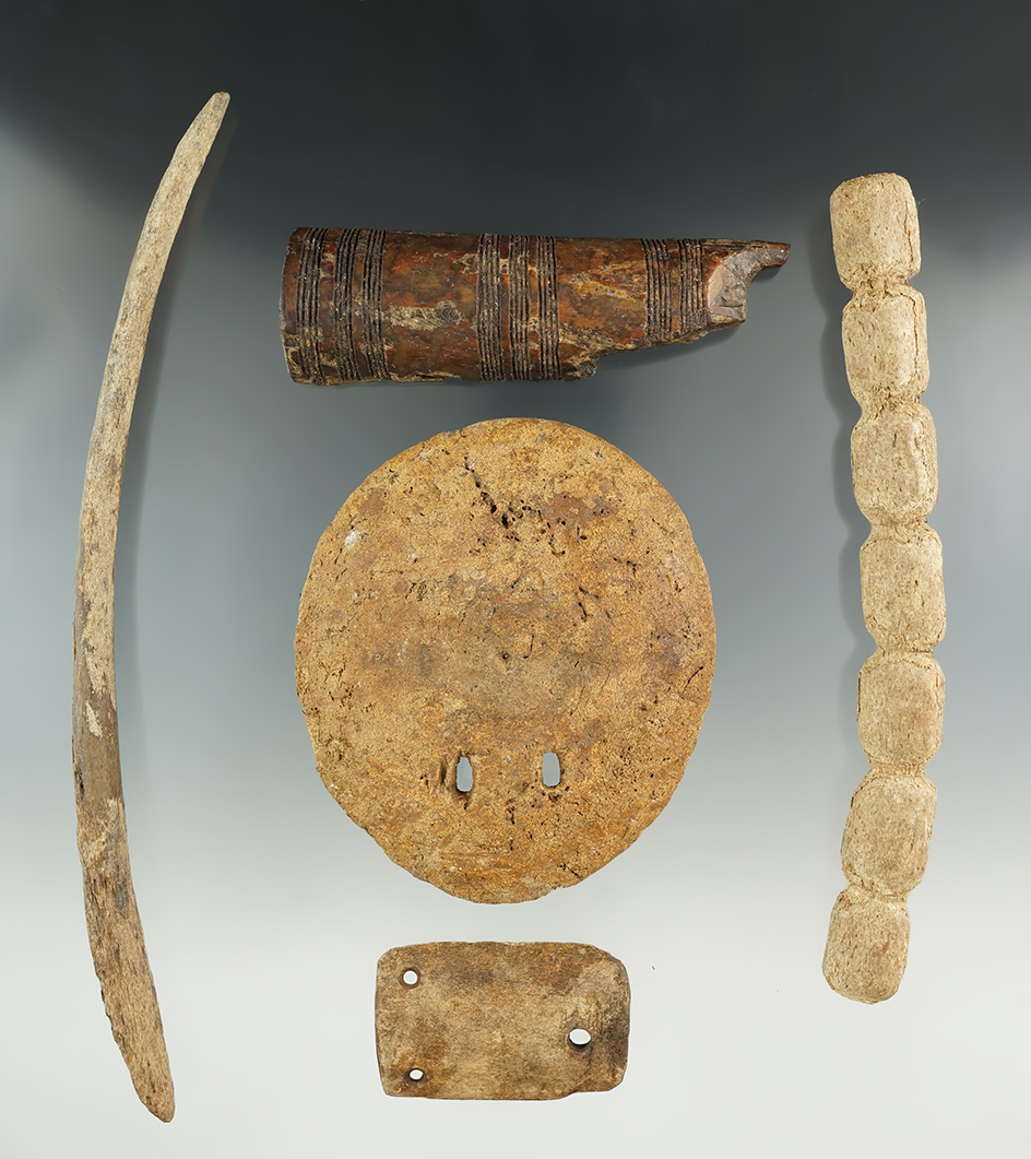 Group of 5 bone Inuit artifacts found in Alaska.  Largest is 8 1/2".