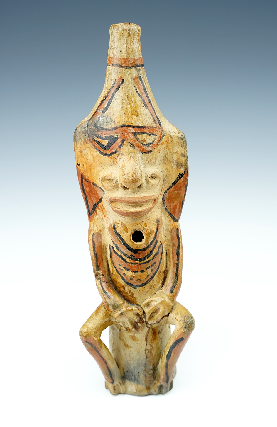 9 3/8" Tall Pre-Columbian pottery flute, Central Mexico.