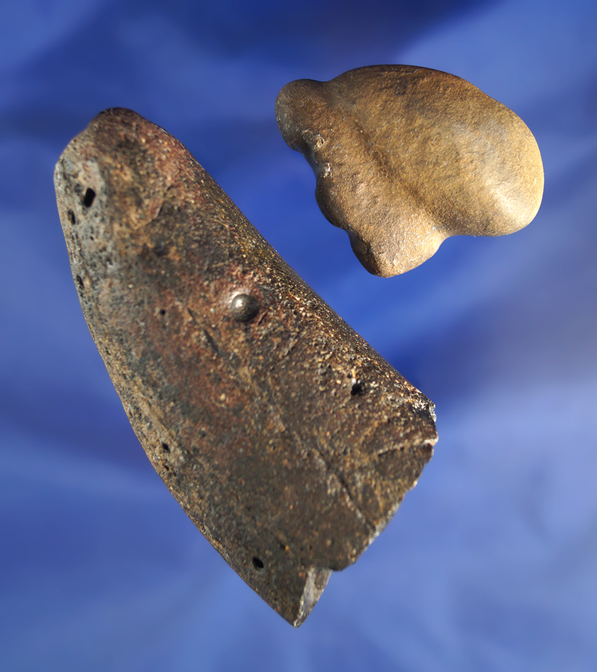 Pair including a fossilized tooth and a 3 1/4" section of fossilized tusk found in Alaska.