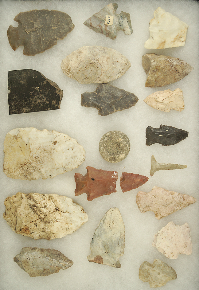 group of 18 assorted artifacts found in central Illinois by Ron Phillips. largest is 3 3/8".