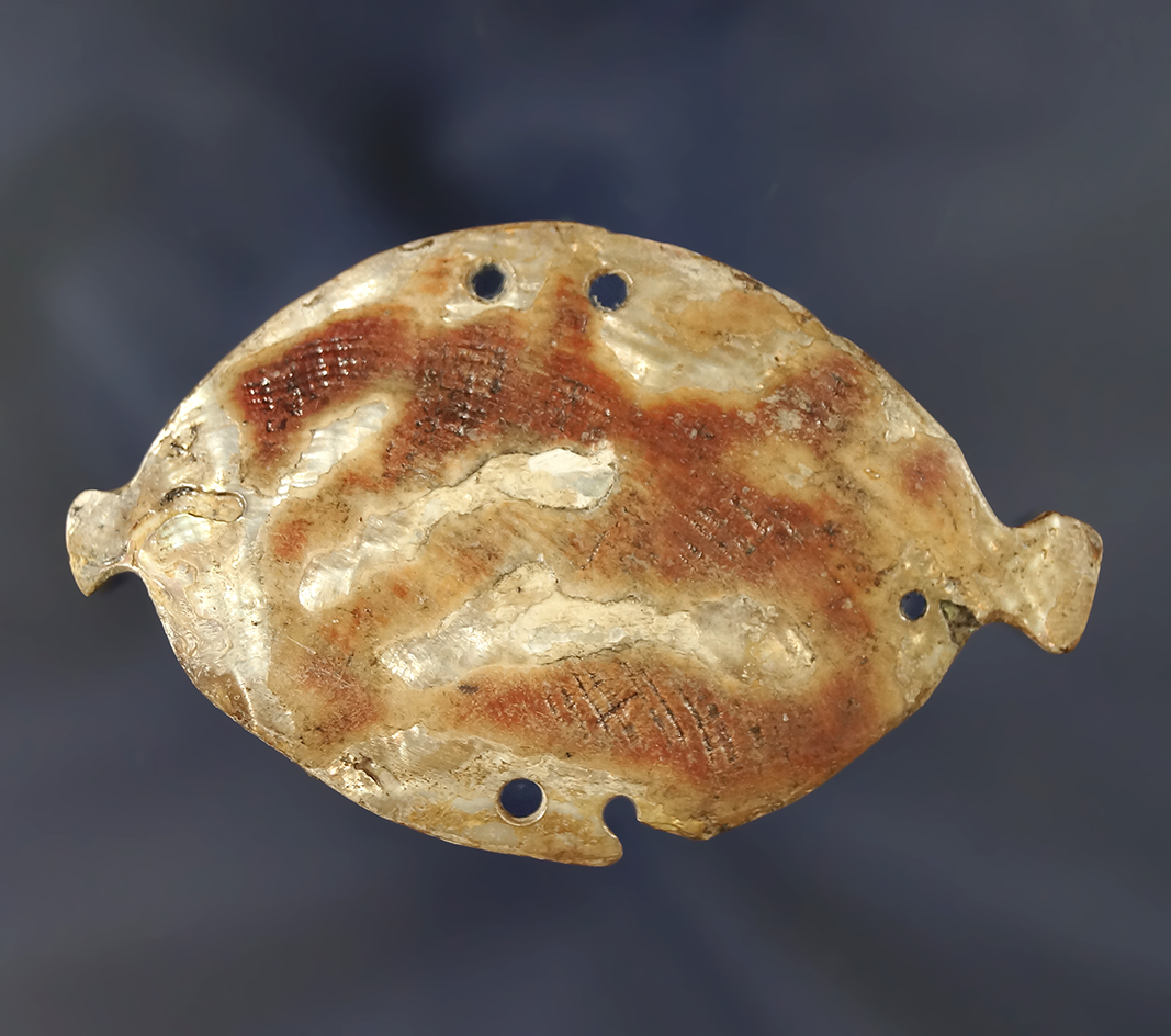 Very unique 2 3/4" wide drilled abalone shell ornaments found near the Columbia River.