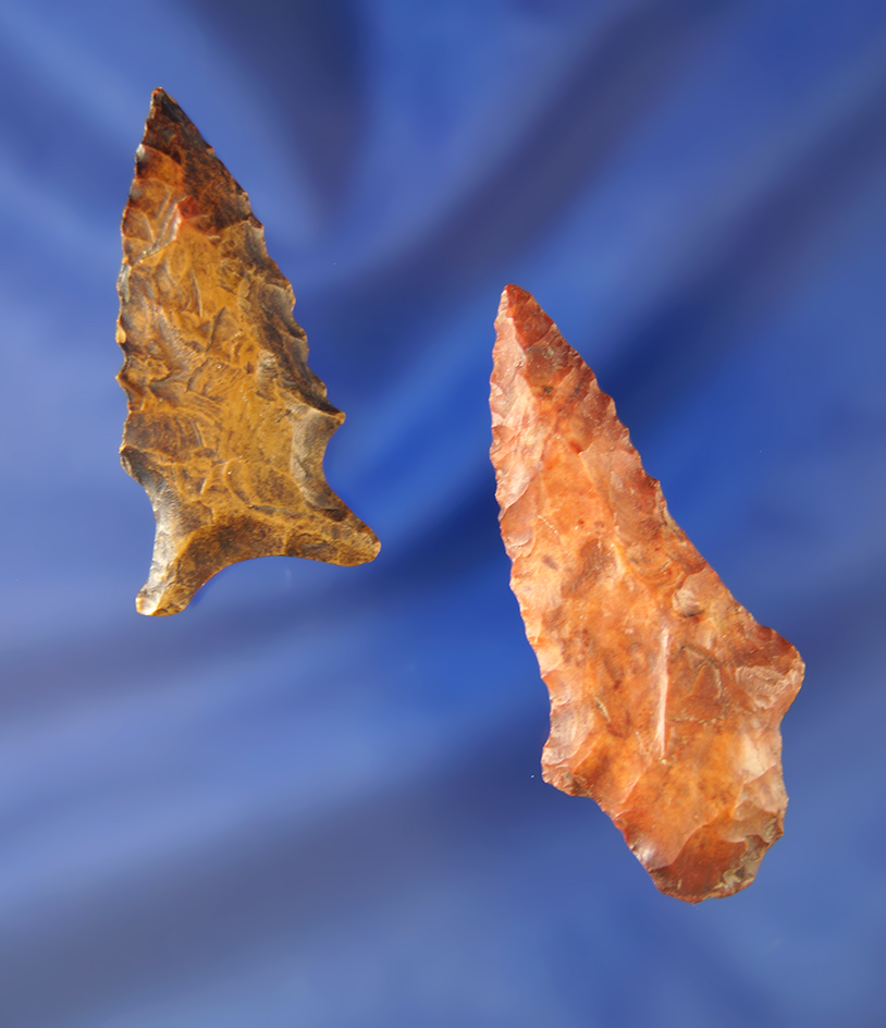 Pair of arrowheads found in Arkansas that are well patinated, largest is 2 1/8".