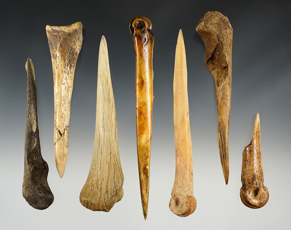 Set of 7 nice Bone artifacts with excellent polish. The largest is 6".