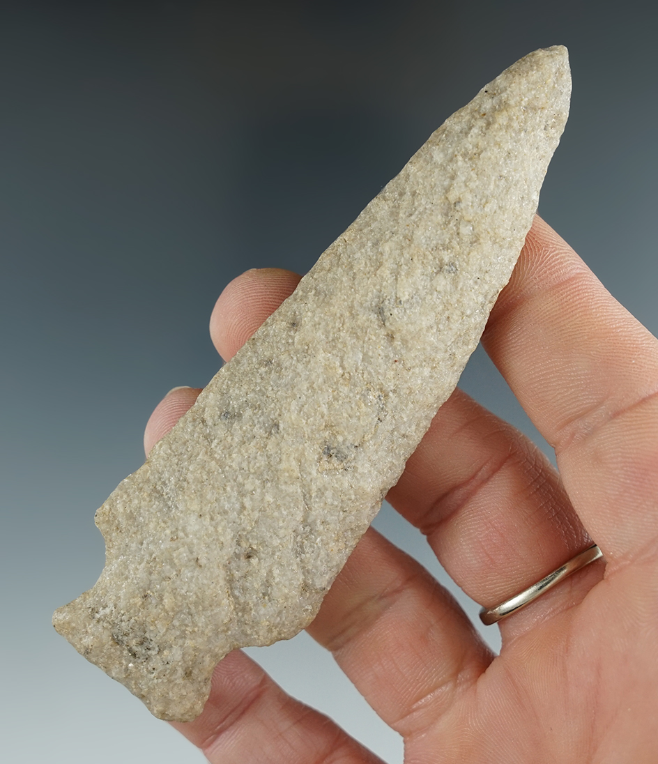 3 15/16" well styled quartz Stemmed Knife found in Burlington Co., New Jersey. Ex. R. Powell.