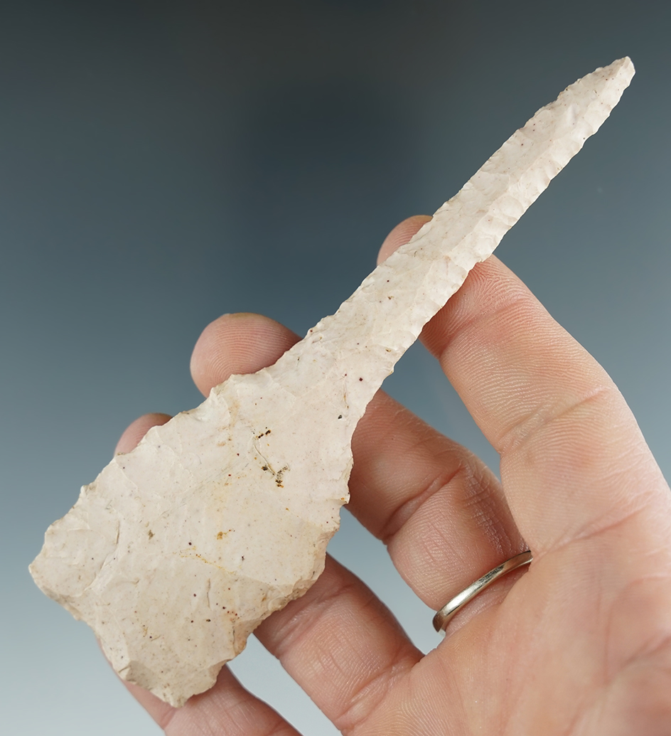 4 1/2" Paleo Flint Drill found in Calhoun Co., Illinois.