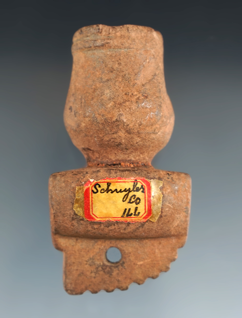 3" tall Sandstone Mic-Mac Pipe found in Schuyler Co., Illinois. Bottom of bowl has been reattached.