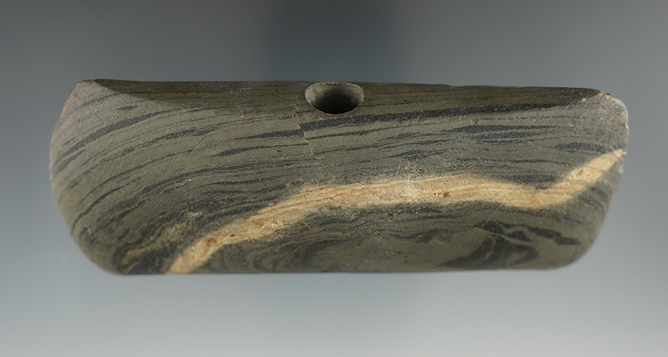 Very rare 4 1/2" Banded Slate Double Bitted Axe Bannerstone. Found in Michigan.