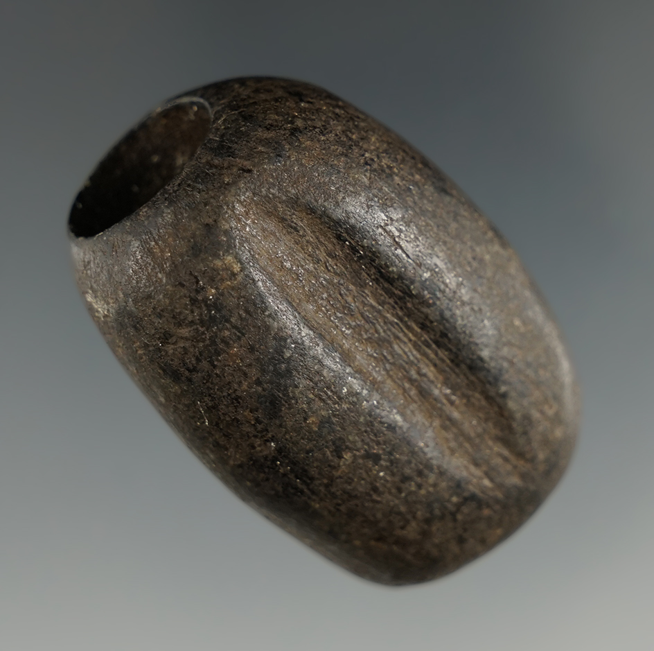 1 1/2" Miniature Fluted Ball Bannerstone found in Scioto Co., Ohio.