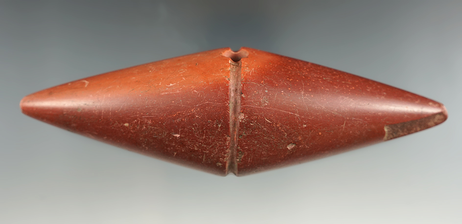 6 1/4" Catlinite Plains Bi-Pointed Club Head found in Walnutport, Pennsylvania. Davis COA.