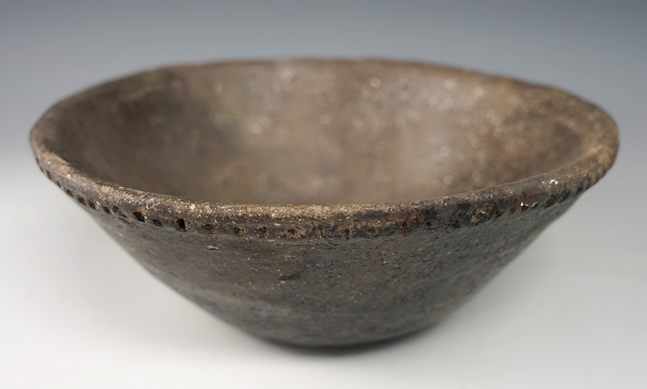 6 5/8" wide x 2 1/2" tall Pie Crust bowl found in Clay Co., Arkansas. Restored by Gomer Pyles.