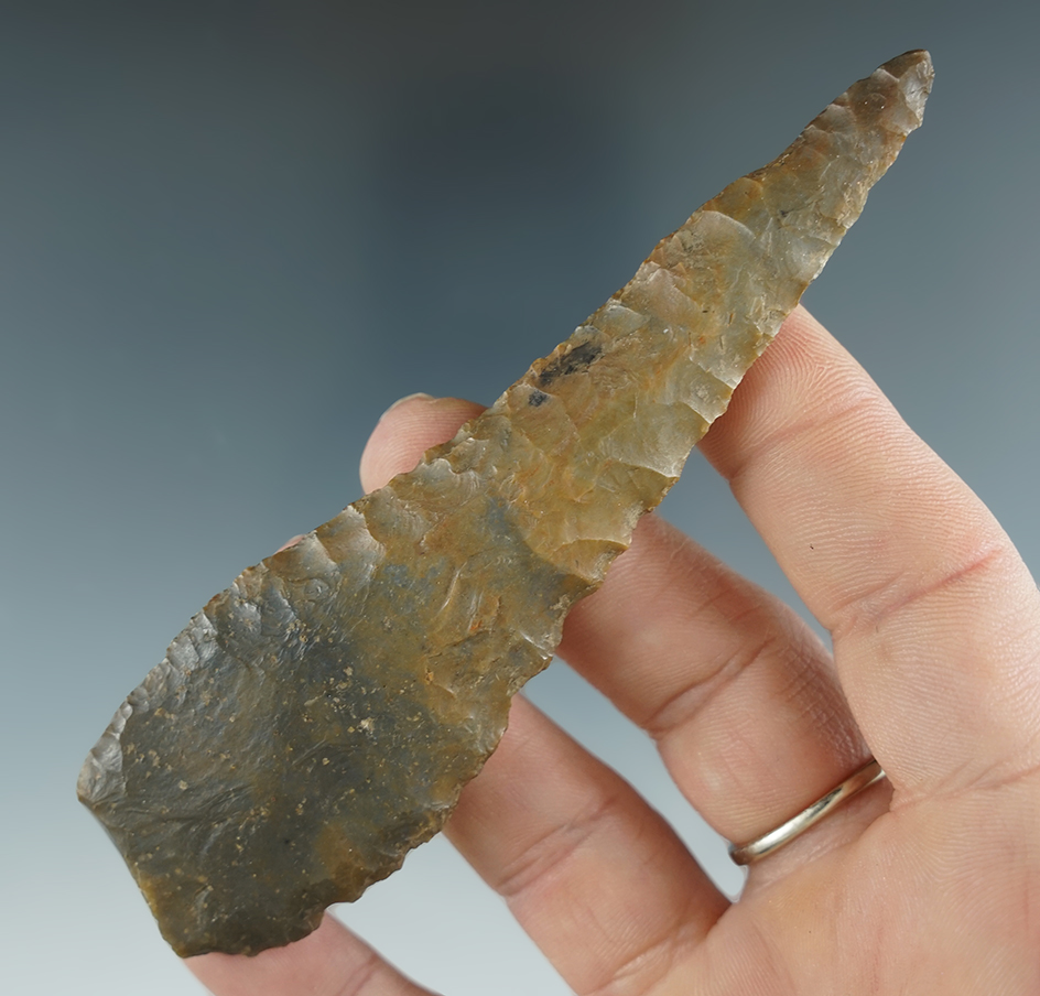 4 3/8" Cobbs Drill found at a multi-component site in Pittsfield, Lorain Co., Ohio.  Pictured.