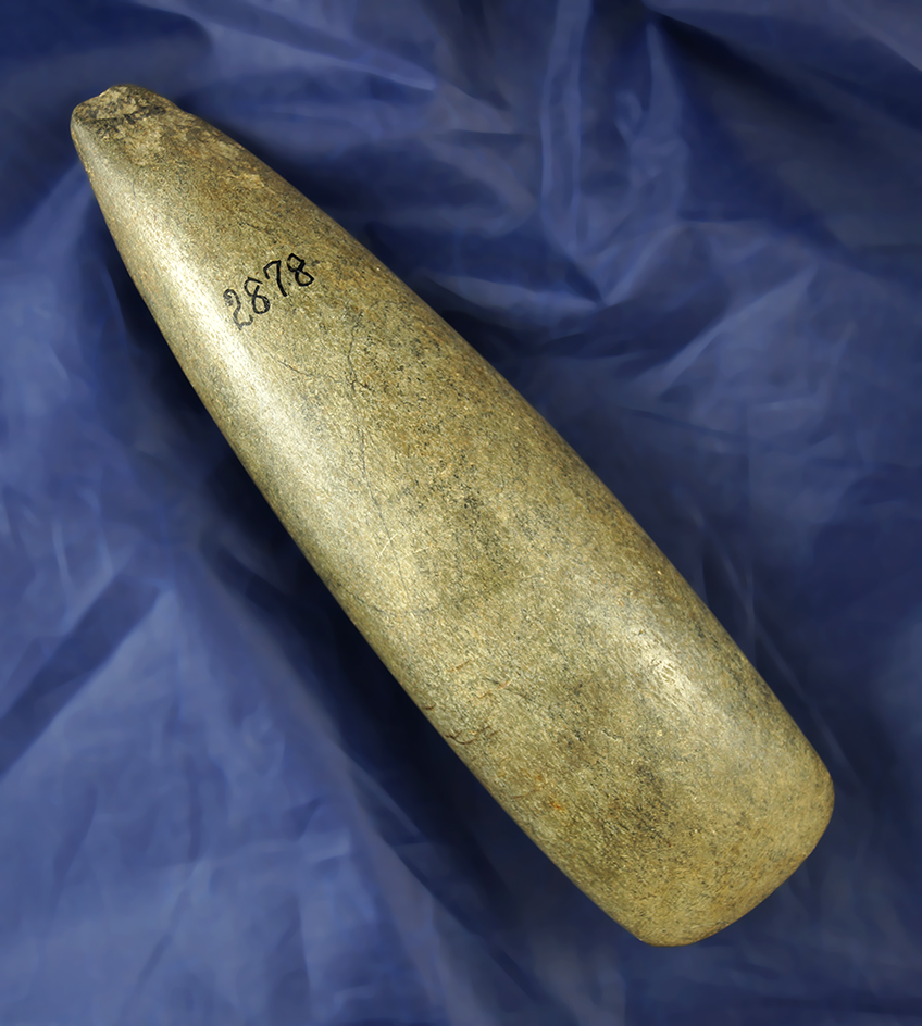 Excpetional! 8 3/4" Highly polished Hardstone Celt found in Ohio with old catalog numbers.