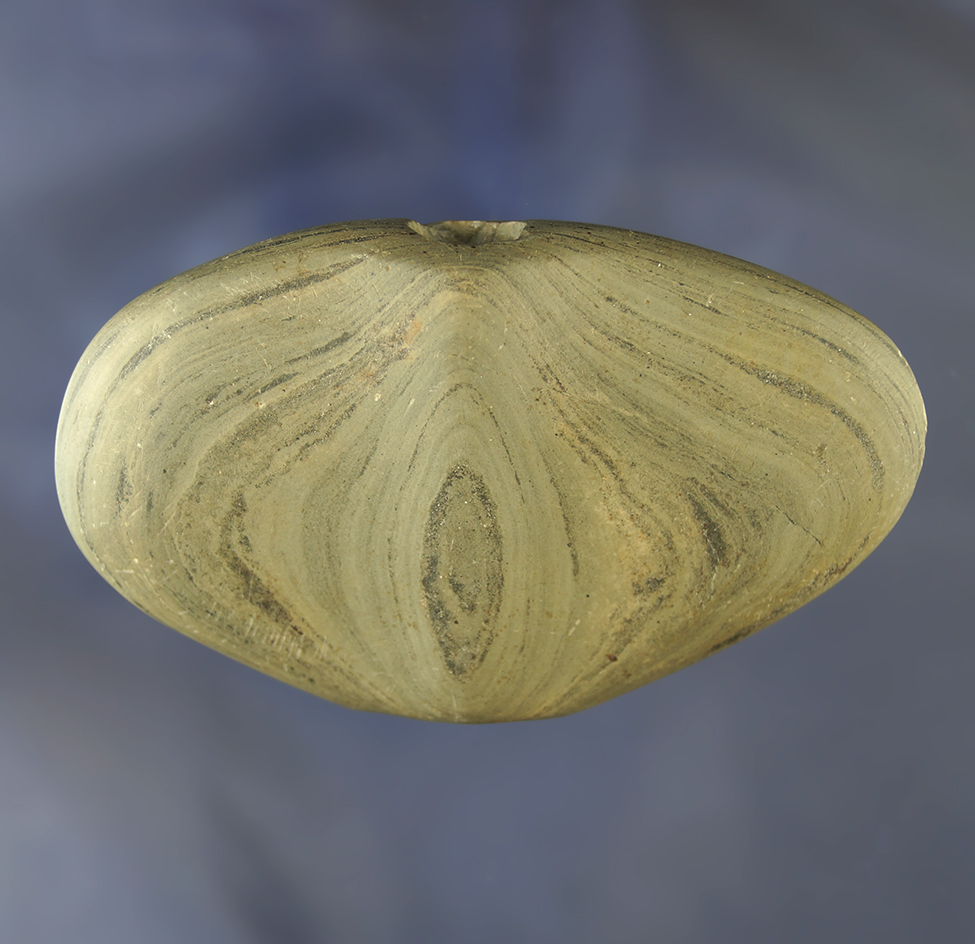 3 3/4" Wing Bannerstone found in Logan Co., Ohio - made from Banded Slate.