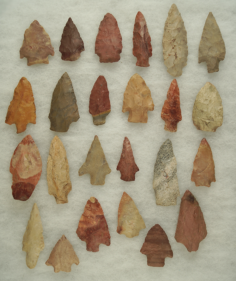 Large group of 24 Arrowheads found in Florida and Mississippi. From the Frank Morast Collection.