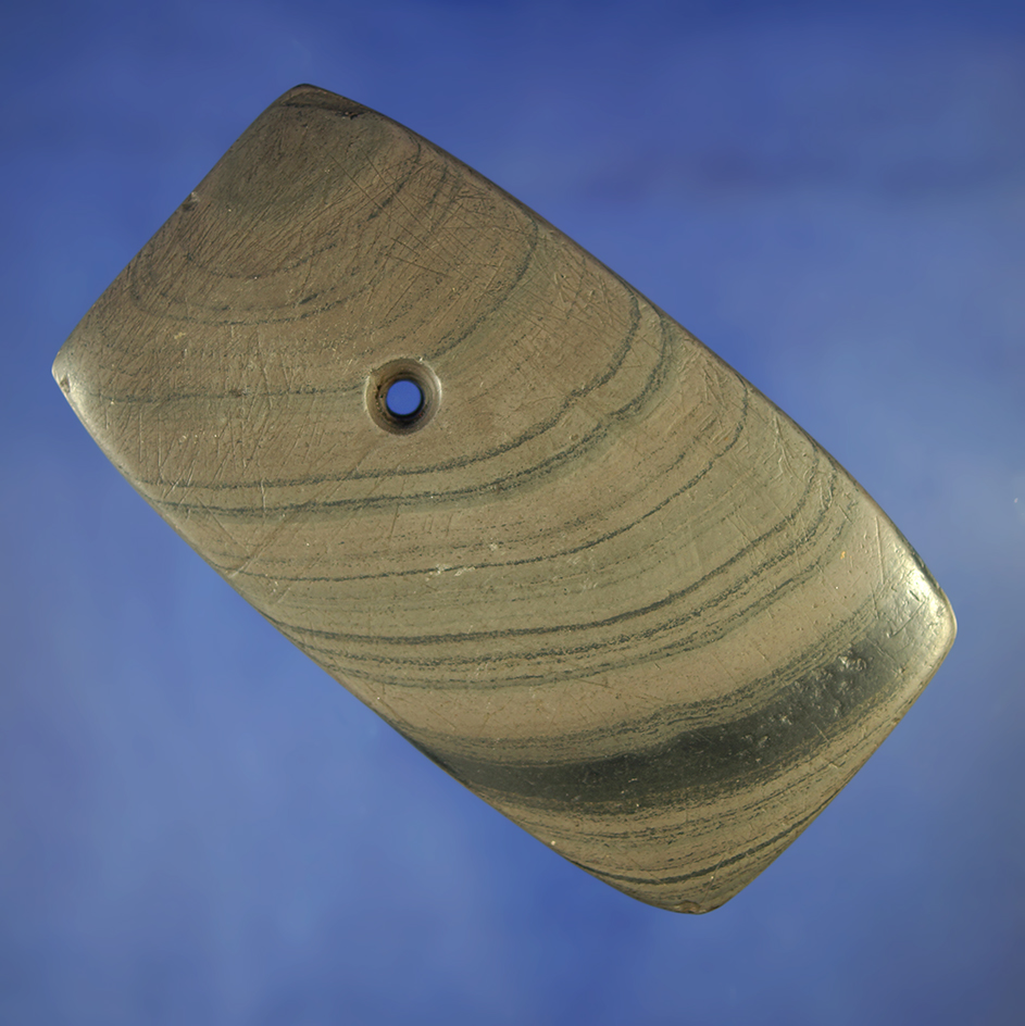 3 5/8" Rectangular Hopewell Pendant - beautifully banded slate found in Mercer Co.,  Ohio.