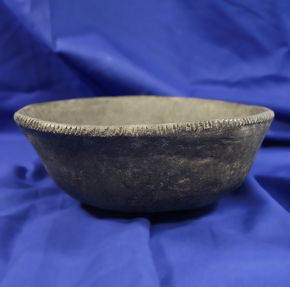 7 5/16" Mississippian pie crust bowl that has been nicely restored, found in Arkansas.