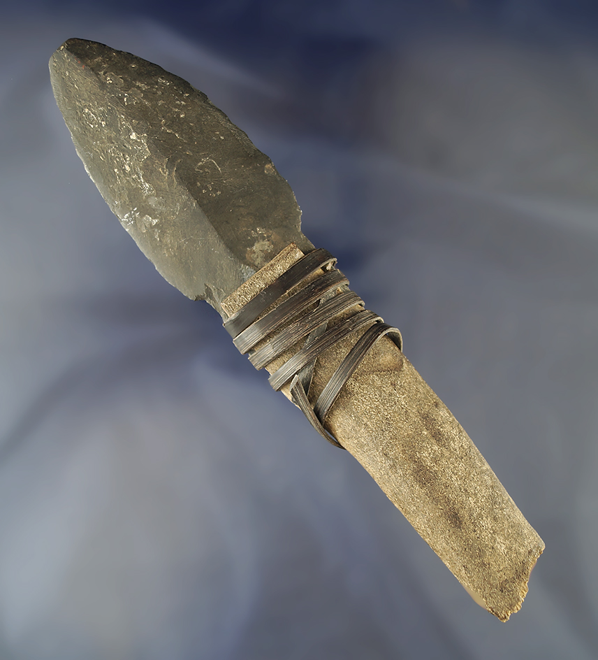 Rare, unique and nice! 7 1/4" Slate Knife  hafted in the original rib bone handle - Alaska.