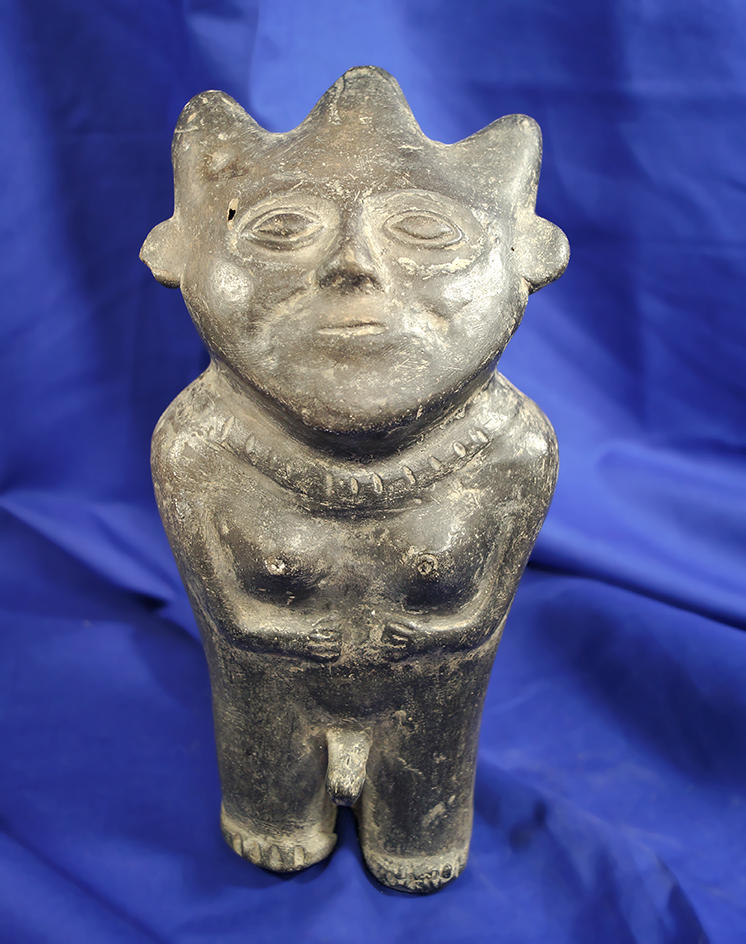 8 3/8" tall Chimu Cuchimilco figure "Tomb Guardian" featuring both male and female anatomy  Peru.