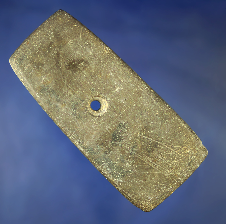 4 1/4" Green Slate Pendant found in Jay Co., Indiana. Ex. Von Hilliard Collection. Dickey COA.