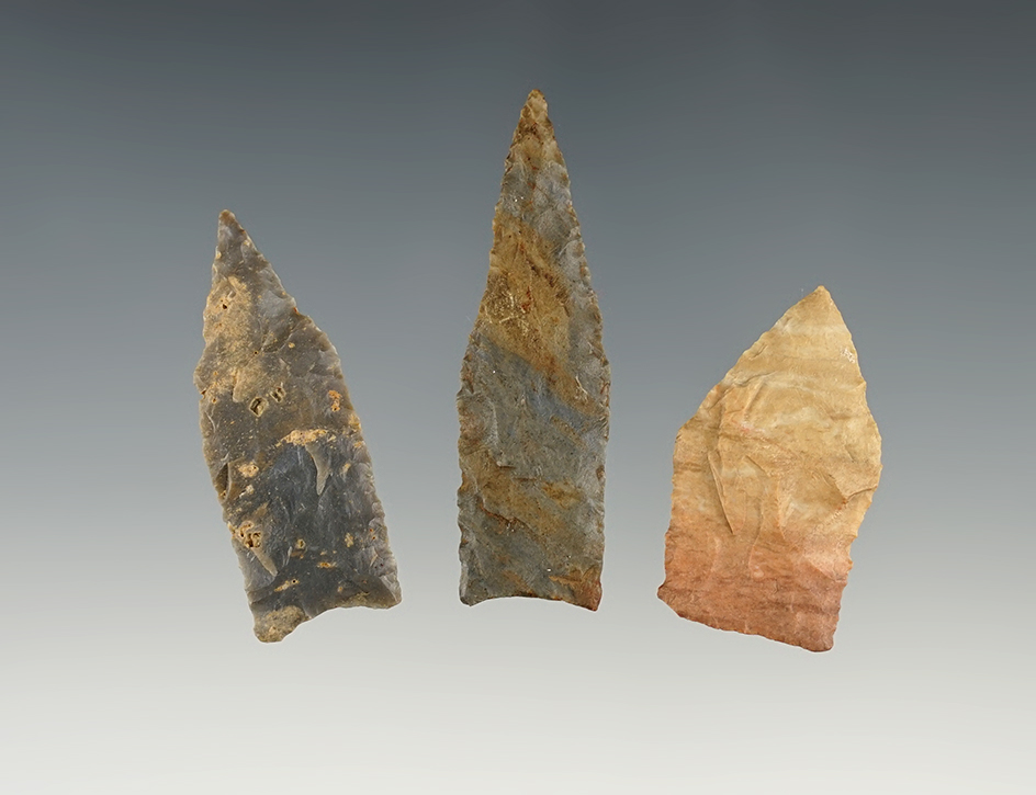 Set of 3 well made Jacks Reed Triangles found in Tennessee/Kentucky. The largest is 2".