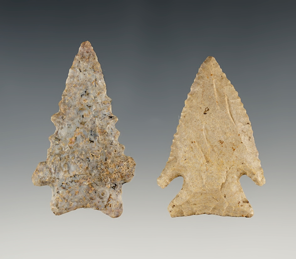 Pair of well made Kentucky points. Both have excellent flaking. The largest is 2 3/16".