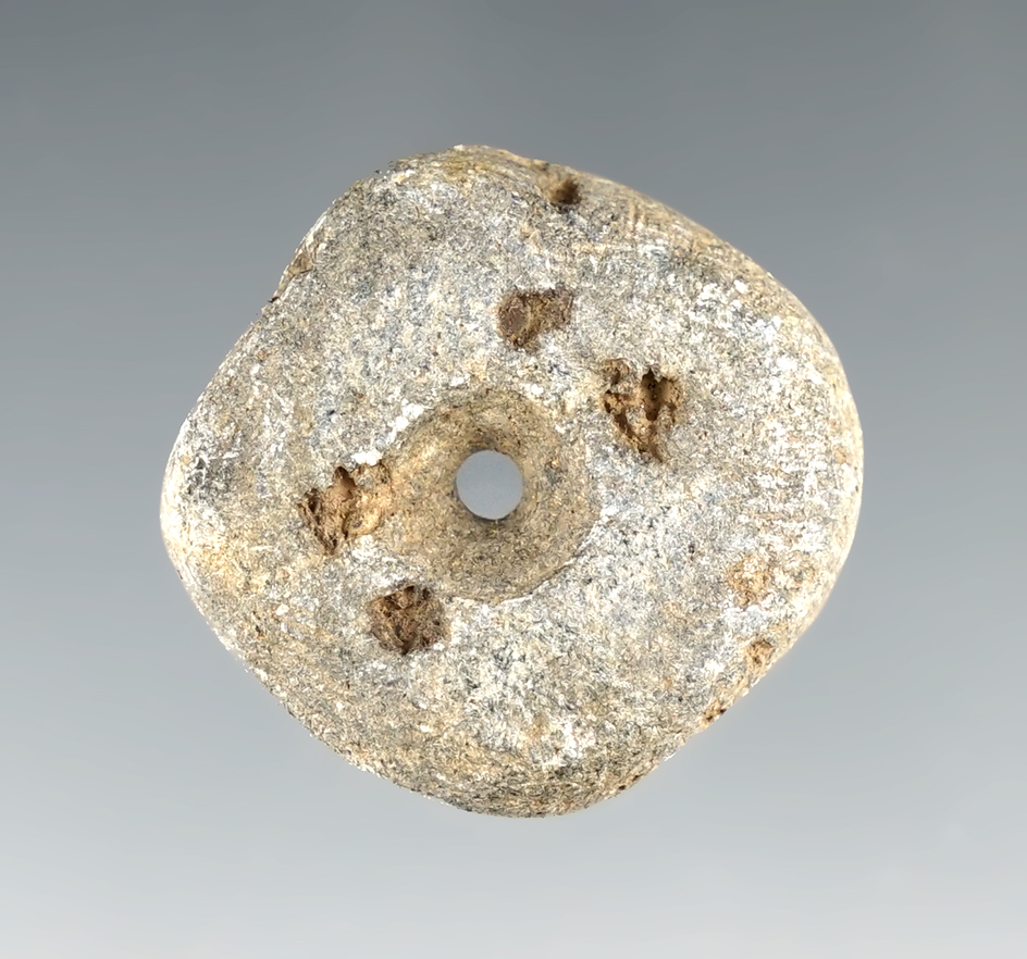 1 1/8" Drilled Bead made from Steatite. Found in the Eastern U.S.