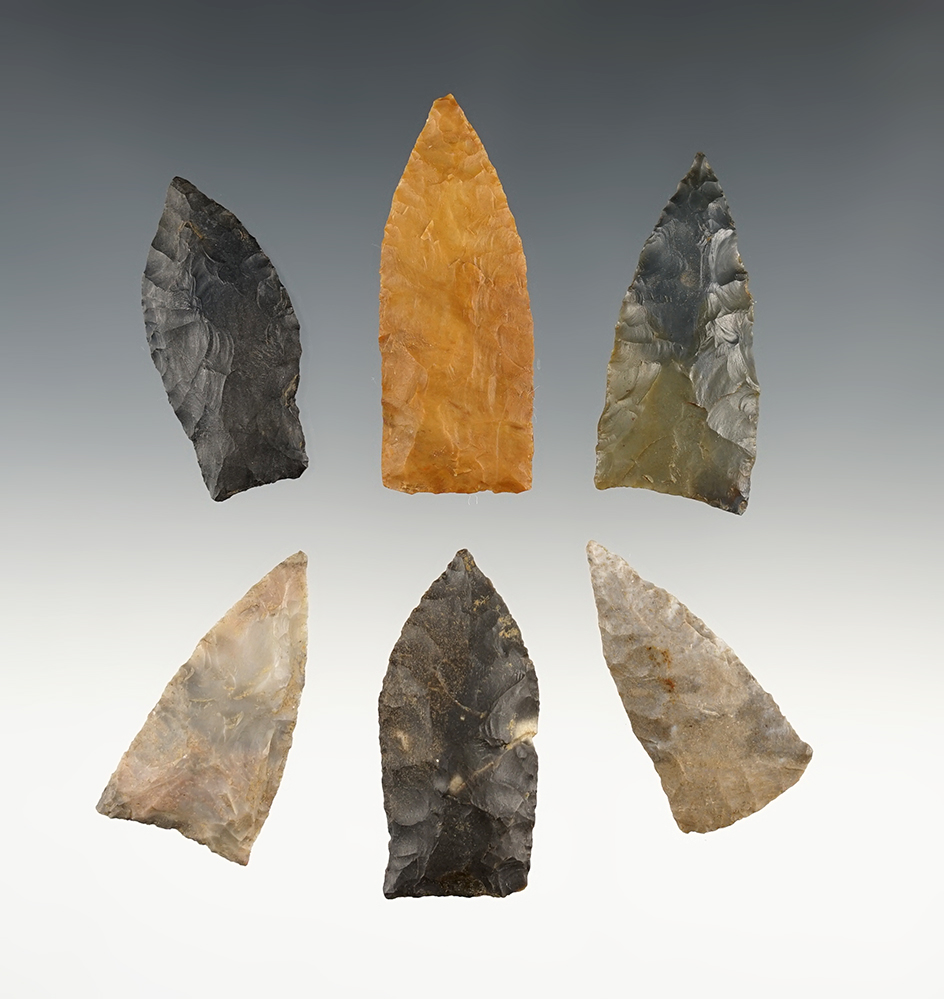 Set of 6 Triangle points - Tennessee/Alabama area. found in The largest is 2 1/8".