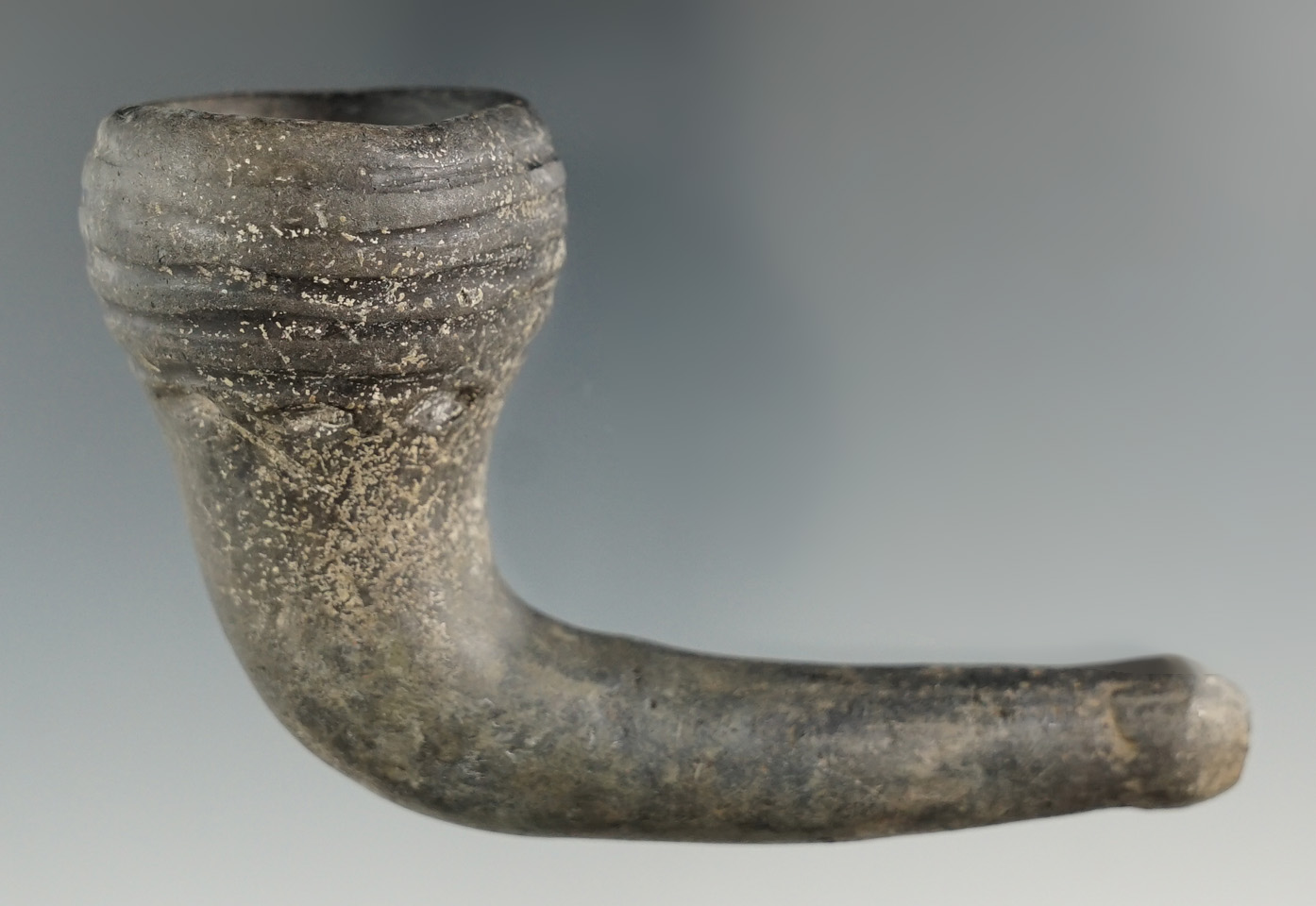 3 7/8" long by 2 3/8" tall heavily restored Iroquois Ring Bowl Pipe found near the Georgian Bay, Can