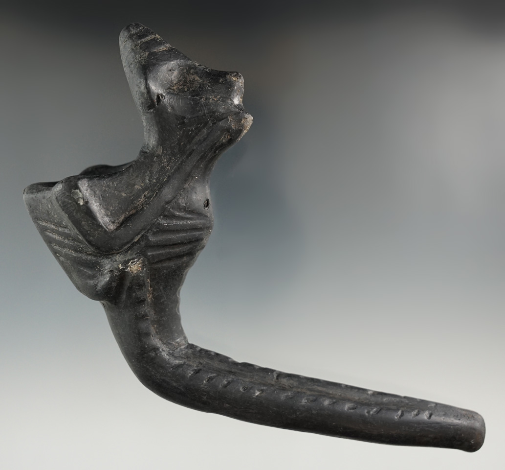 6" long by 4 3/4" tall heavily restored Huronian Pinch Face Blower Pipe found in New York.