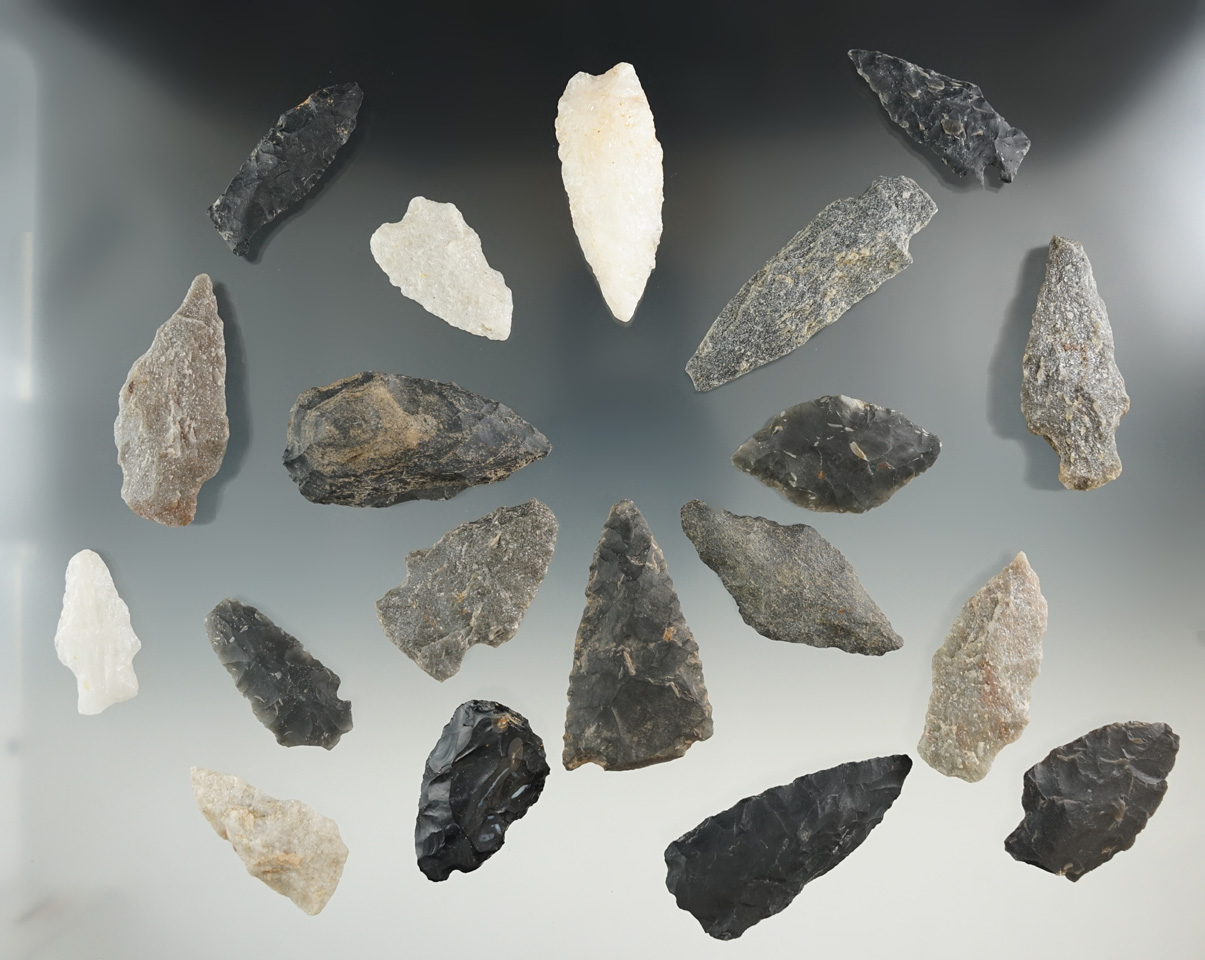 Group of 19 Assorted Points from Berks and Bucks Co., Pennsylvania. Largest is 2 1/2".