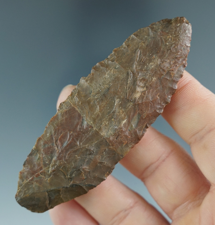 3 1/4" Archaic Knife found at Gunther Island, Humboldt Co., California. Ex. Erspamer, Davis.