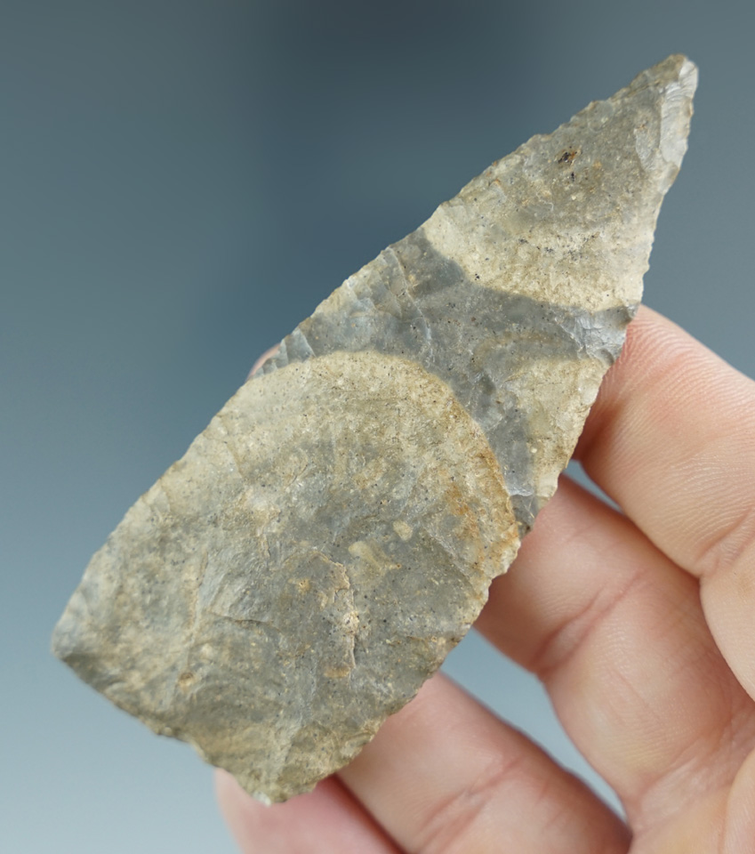 3 5/16" Archaic Triangular Knife made from beautifully patinated Bayport Chert, found in Michigan.
