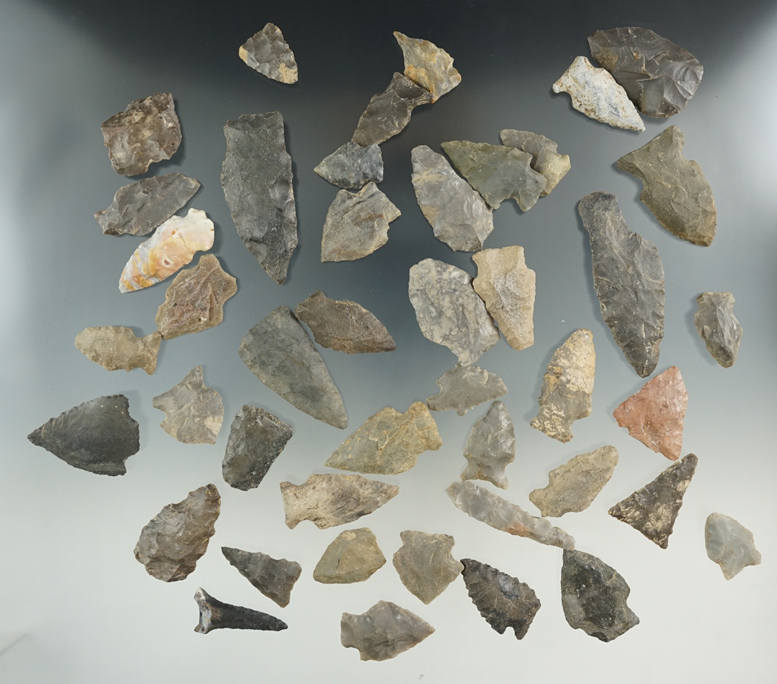 Nice Group of 44 assorted Pennsylvania Artifacts. Largest is 2 1/2".