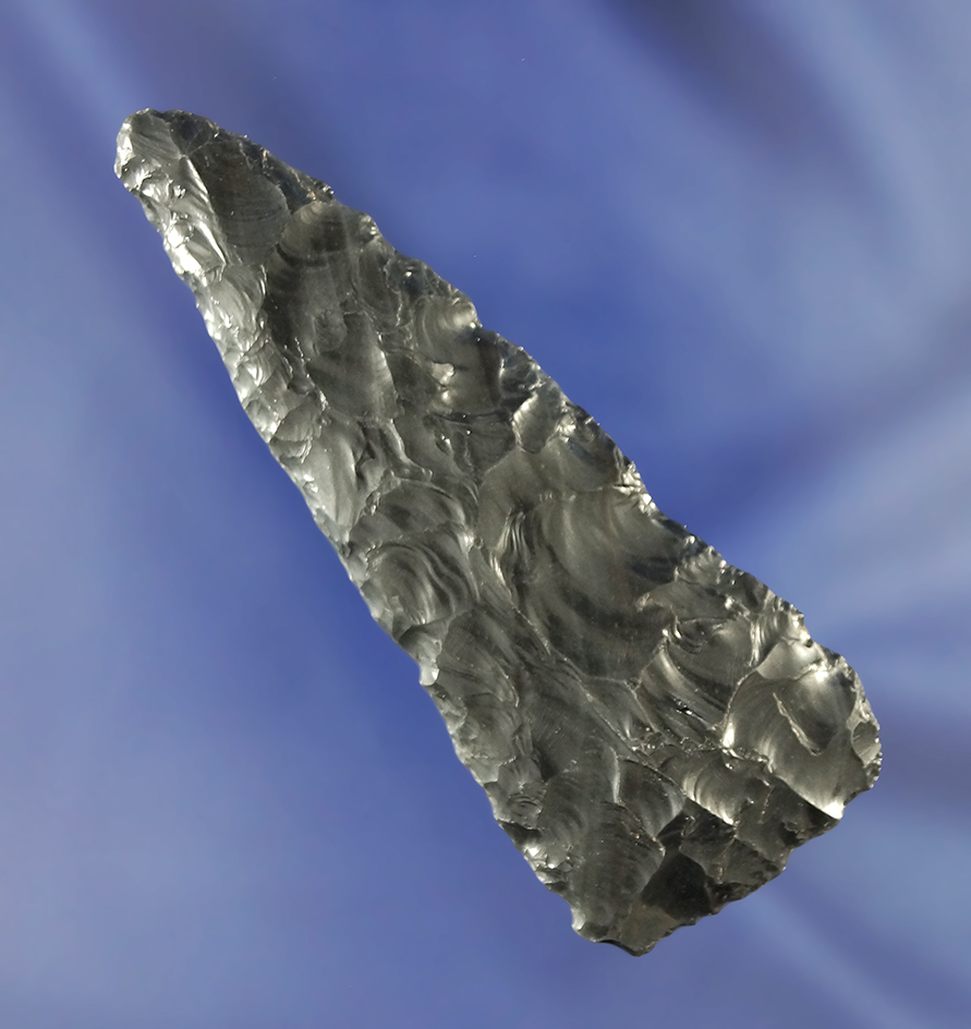 3 1/8" Triangular Knife Blade made from obsidian found in the Shasta area in northern California.