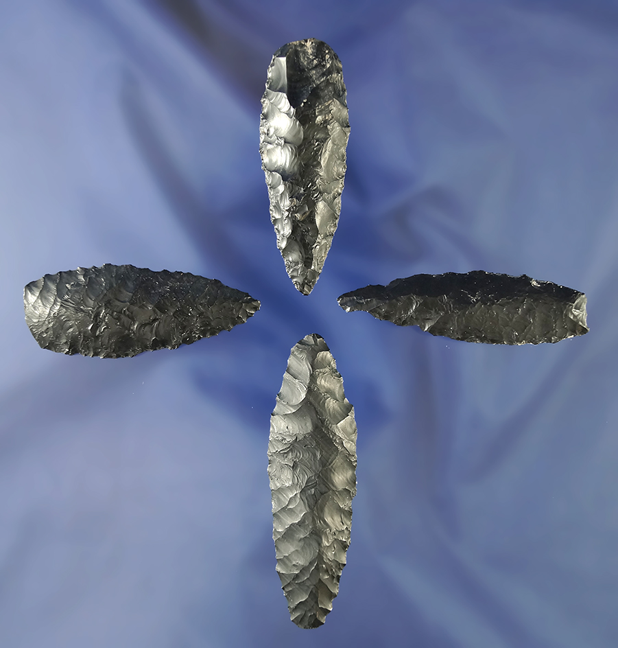 Set of four obsidian artifacts found near Fort Rock Oregon, largest is 2 5/8".