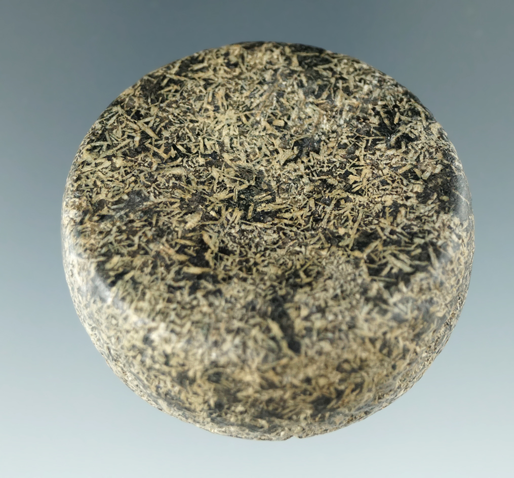 1 3/4" Rare Miniature Double Cupped Granite Discoidal that is nicely polished. Franklin Co., Ohio.