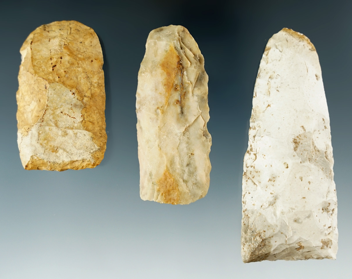 Set of three Flint chisels found in Missouri, largest is 3 5/16".