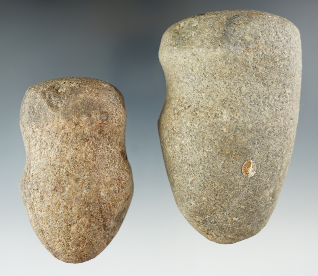 Two nice Archaic 3/4 Groove Quartz Hammers.  The largest is 3 3/4". Found in Ohio.