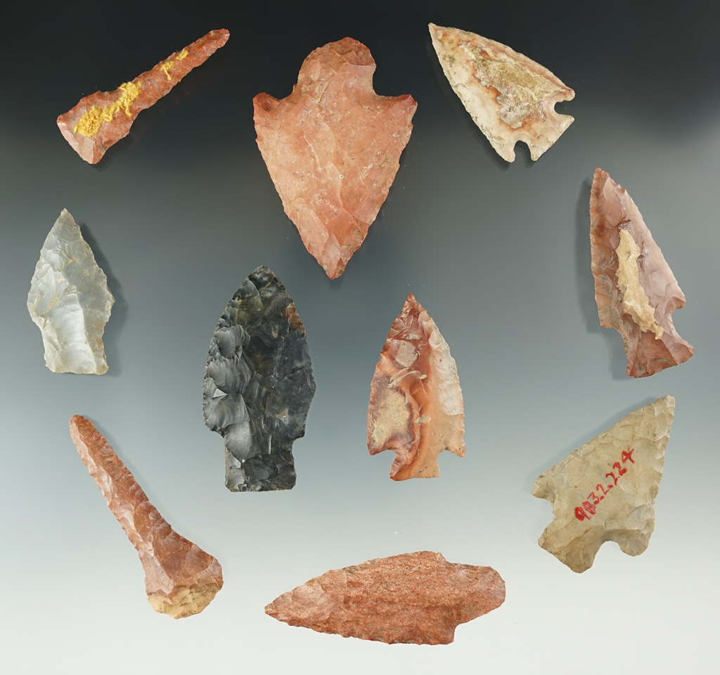 Group of Eight points and two drills found in Monroe County Mississippi.