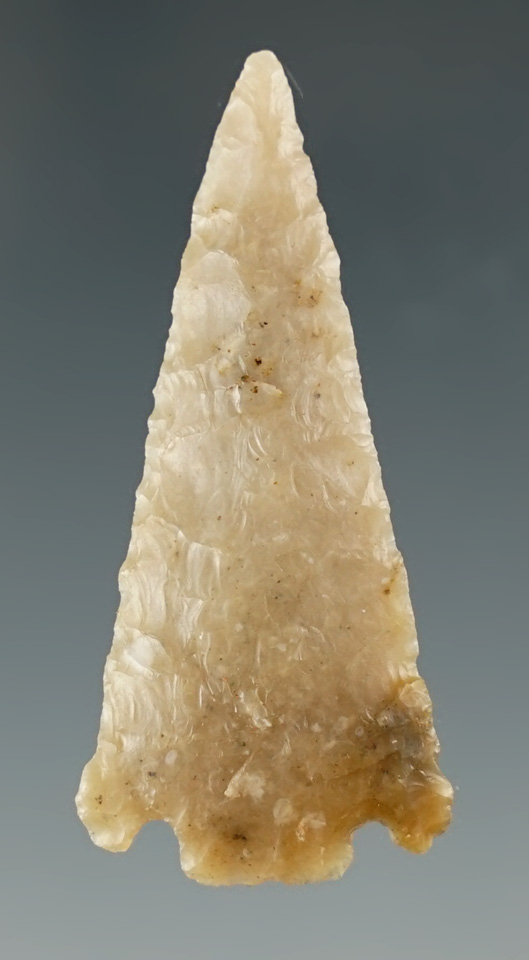 1 5/8" Basal notch arrowhead that is nicely made from a flake. Found in Southern Utah.