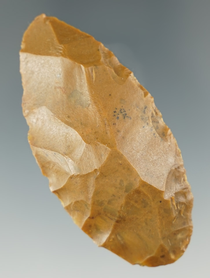 Very nicely made 2 7/16" flaked knife/scraper found near the Clearwater River, Idaho.